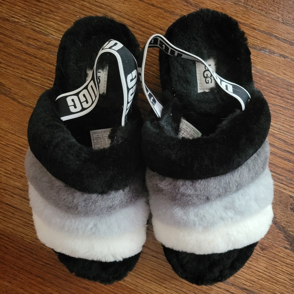 UGG Fluff yeah black grey ombre slippers 8